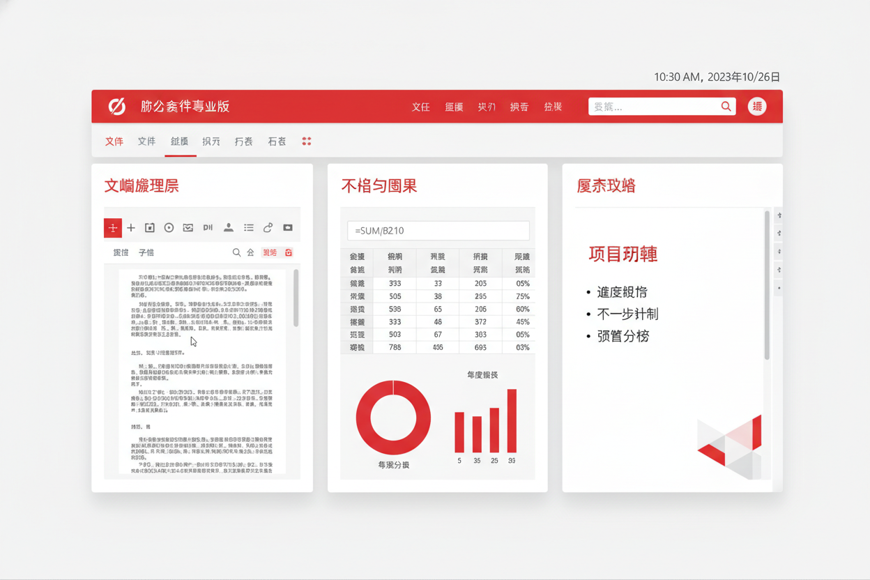 WPS Office 软件界面截图展示文档编辑、表格和演示功能